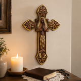 Hand-Carved Beechwood Our Lady of Guadalupe Wall Cross – Catholic Christian Home Décor - size and finish detail