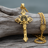 Golden St. Benedict Exorcism Cross - Blessings to you and your family