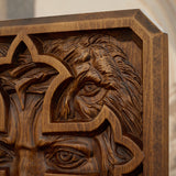 Lion of Judah Holy Cross – Hand-Carved Wooden Christian Wall Plaque