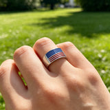 Patriotic American Flag Enamel Titanium Steel Ring