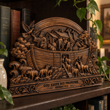 Hand-Carved Beechwood Noah’s Ark Wall Art – God Keeps His Promises (Genesis 9:13) | Christian Home Decor