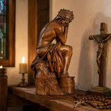 Boxwood "Crown of Thorns" Jesus Meditation Sculpture - Hand-carved Spiritual Art | A Concrete Reminder o - design detail