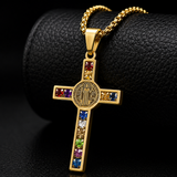 Gemstone St. Benedict Cross Necklace: Wear Protection & Faith With Radiance