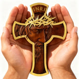 Sacred Thorn Crown Wooden Cross ✝️ | Hand-Carved Beechwood Crucifix with Crown of Thorns