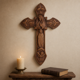 Hand-Carved Beechwood Our Lady of Guadalupe Wall Cross – Catholic Christian Home Décor - product view
