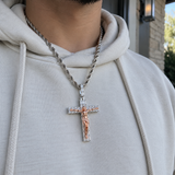 Artisan-Carved Copper Jesus Cross Pendant - Moissanite-Encrusted Hip Hop Religious Necklace
