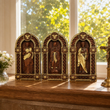 Holy Family Jesus Mary Joseph Arched Wooden Statue Set Tabletop Display