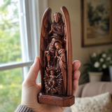 Hand-Carved Solid Beechwood Nativity Scene Sculpture – Holy Family Christian Decor