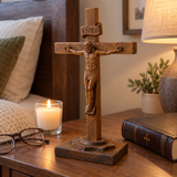 Hand-Carved Beechwood Crucifixion of Jesus Standing Cross – Christian Prayer & Home Altar Decor