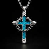 Crown of Thorns Turquoise Cross Necklace – Christian Faith Pendant with 24″ Chain