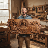Trinity of Grace” Hand-Carved Jesus & Holy Spirit Wood Wall Art – 22.75