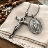 S925 Sliver Jesus Cross and Virgin Mary Combination Necklace Pendant