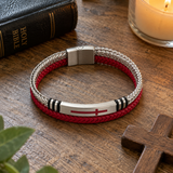 Two‑Layer Braided Leather Cross Bracelet