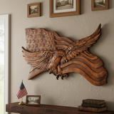Eagle & Flag Wood Wall Plaque - Handcrafted American Heritage Tribute