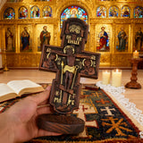 Double-Sided Icon Wood Carving ✝️ | Hand-Carved Crucifix & Saints Beechwood Wall Art
