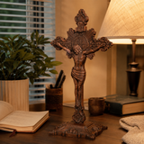 Wood carving of the Cross of the Order of Saint Benedict - with base