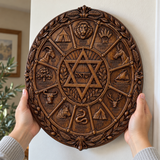 Hand-Carved Beechwood Israel Heritage Wall Plaque – Star of David & Tribal Symbols