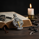 Double-Sided Silver Crucifix and St. Michael Pendant - design detail