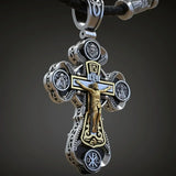 Jesus Virgin Mary Trinity Double Sided Engraved S925K Silver Cross Necklace - BGCOPPER