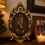 Religious gift with rich details of the wooden statue of Our Lady of Guadalupe