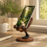 Black Walnut “Archangel Michael” Adjustable Phone Stand—A Faith-Inspired Wooden Desktop Stand