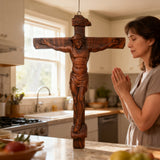 Sacred Art Crucifix: Devotionally Hand-Carved Solid Wood Cross, A Testament of Divine Love & Sacrifice