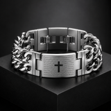Men’s Stainless Steel Lord’s Prayer Cross Bracelet – Double-Row Chain