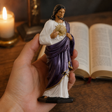 Handcrafted and Hand-Painted Beechwood Desktop Ornament: Sacred Heart of Jesus