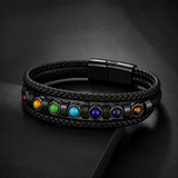 Double Layer Braided Leather 7 Chakra Natural Healing Stone Bracelet - design detail