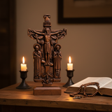 Orthodox Altar Table Ornament: Saints and the Crown of Thorns — Hand-Carved Wooden Cross