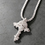 Rose Cross Iced Out Pendant Necklace – Divine Love & Eternal Devotion