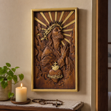 Hand-Carved Sacred Heart of Jesus Beechwood Wall Plaque – Catholic Prayer Corner Decor - Christian gift presentation