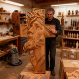 Handcrafted Beechwood Cross: Jesus with the Crown of Thorns