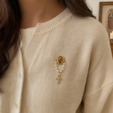 Our Lady of Guadalupe 11-Pearl Brooch with Crystal Cross Pendant