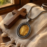 Two‑Tone Titanium Steel Jesus Portrait Oval Medal Necklace