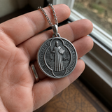 S925 Sliver Saint Benedict Medallion Ward Off Evil Necklace