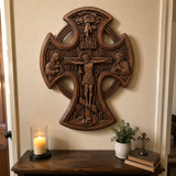 Hand-Carved Beechwood “Hand of Redemption” Crucifix | The Passion and Divine Grace of Christ
