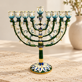Vintage Floral Enamel Hanukkah Menorah – 9 Branch Candle Holder