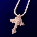 Rose Cross Iced Out Pendant Necklace – Divine Love & Eternal Devotion