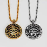 Amulet seal Solomon hexagram 12 signs of the zodiac pendant stainless steel necklace - BGCOPPER