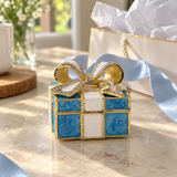 Elegant Blue & White Bow Keepsake Jewelry Box – A Timeless Gift of Love & Cherished Memories