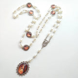 Our Lady of the Pearls Rosary Beads, Icon Pendant, Devotional Prayer Amulet, Faithful Faith Jewelry - BGCOPPER