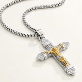Titanium Steel Crucifix Necklace with Zircon