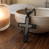 Industrial Brushed Cracked Copper Inlay Stainless Steel Cross Necklace
