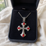 Vintage Red Zircon Cross Pendant Necklace, Religious Faith Men’s Necklace