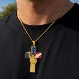 Statue of Liberty & American Flag Cross Pendant Necklace