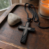 Industrial Brushed Cracked Copper Inlay Stainless Steel Cross Necklace