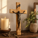 Holy City Wood Olive Wood Crucifix with Bronze Christ — Handcrafted Prayer Cross
