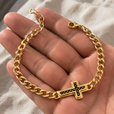 Men’s Carbon Fiber Inlay Cross Curb Chain Bracelet, 316L Stainless Steel Adjustable Religious Faith Bracelet, Silver & Gold Tone Christian Gift for Him