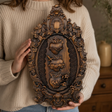 Three Sacred Hearts of the Holy Family Wall Hanging Art work Personalized Religious Gift wooden decor - side view